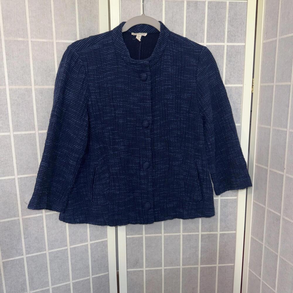 Eileen Fisher Old Money Jacket Blue 100%‎ Cotton Snap Minimalist Blazer Medium